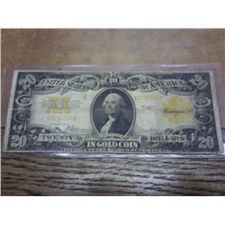 1922 US LARGE SIZE $20 GOLD CERTIFICATE NOTE