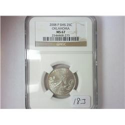 2008-P SMS OKLAHOMA QUARTER NGC MS67