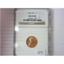 1965 SMS LINCOLN CENT NGC MS65RD