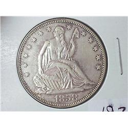 1858 SEATED LIBERTY HALF DOLLAR (AU)
