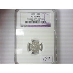 1872 SEATED LIBERTY HALF DIME ANACS (AU DETAILS)