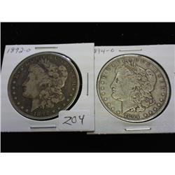 1892-O & 94-O MORGAN SILVER DOLLARS BETTER DATES