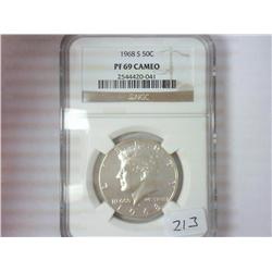 1968-S 40% KENNEDY HALF DOLLAR NGC PF69 CAMEO