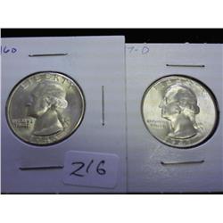 1946-D & 47-D WASHINGTON SILVER QUARTERS (UNC)