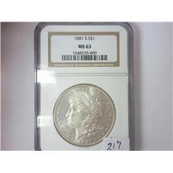 1881-S MORGAN SILVER DOLLAR NGC MS63