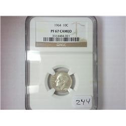 1964 ROOSEVELT DIME NGC PF67 CAMEO