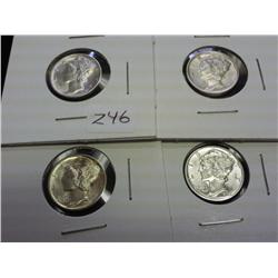 1936-D, 41, 41-D & 42-D ROOSEVELT DIMES (UNC)