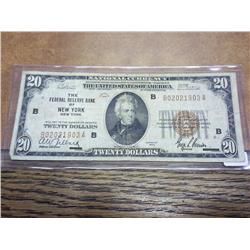 1929 US $20 NATIONAL CURRENCY  NEW YORK