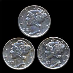 1935P/D/S Mercury Dimes Better Grade Set of 3 (COI-8483)