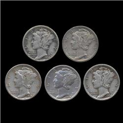 1934D Mercury Dimes Hi Grade Lot of 5 (COI-8458)