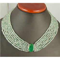 570ctw Emerald/Aquamarine Multi-strand Necklace Earrings (JEW-1144)