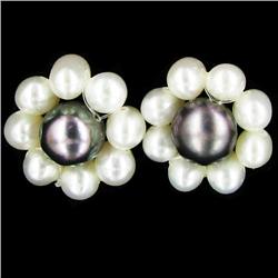 7.54ctw Black White Pearl 14k Gold Earrings (JEW-2939)