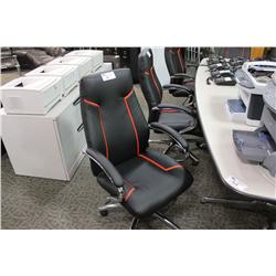 BLACK WITH RED ACCENT LEATHER HIGHBACK EXECUTIVE