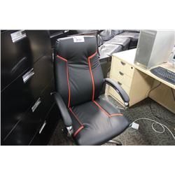 BLACK WITH RED ACCENT LEATHER HIGHBACK EXECUTIVE