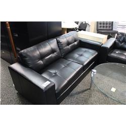 BLACK LEATHER RECEPTION SOFA AND LOVESEAT SET