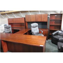 DARK CHERRY U SHAPE EXECUTIVE  OFFICE SUITE WITH