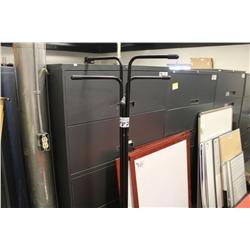 BLACK COAT RACK AND ASSORTED POOL CUES