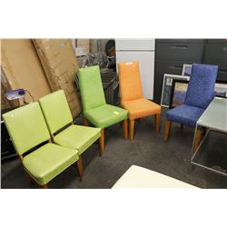 5 MULTI COLOURED CHAIRS