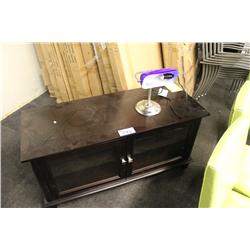 MAHOGANY ENTERTAINMENT STAND WITH BLUE LAMP