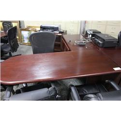 MAHOGANY L SHAPED BULLET TOP EXECUTIVE DESK LH