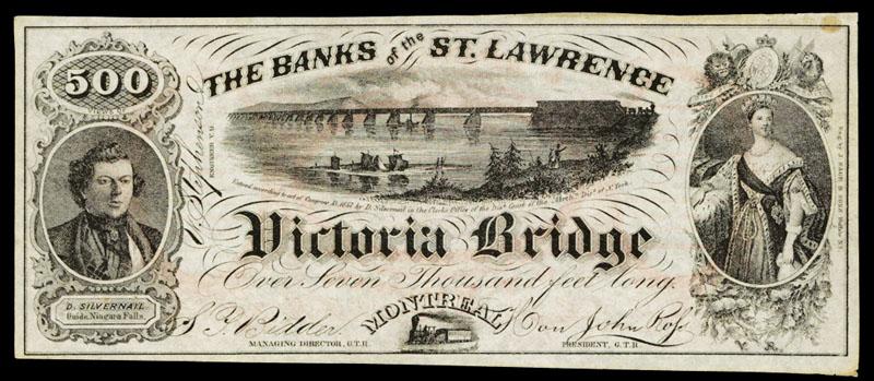 The Banks of the St.Lawrence Victoria Bridge Advertising Banknote.