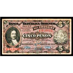 Banco De La Republica Oriental Del Uruguay, 1896 Issue Banknote.