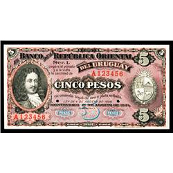 Banco De La Republica Oriental Del Uruguay, 1934 Specimen Banknote.