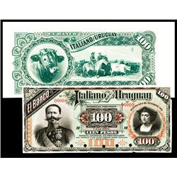 El Banco Italiano Del Uruguay 1887 Issue Specimen.