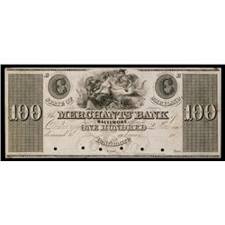 Merchants Bank, Baltimore, ca.1830's Obsolete Proof.