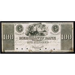 Merchants Bank, Baltimore, ca.1830's Obsolete Proof.