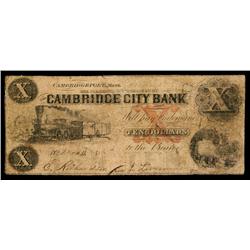 Cambridge City Bank Obsolete Banknote.