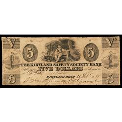 Kirtland Safety Society Bank Obsolete Banknote.