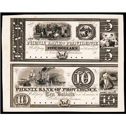 Phenix Bank of Providence, ca.1830's Uncut Obsolete Proof Sheet of 2.