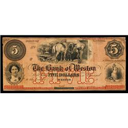 Bank of Weston Obsolete Banknote.