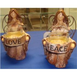 Two Angel Candle Holders: Love and Peace