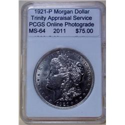 1921-P Morgan Silver Dollar MS-64 w/ Appraisal