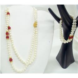 Pearl & Carnelian Necklace & Bracelet Set