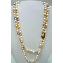 18" Double Strand Tri Colored Pearl Necklace