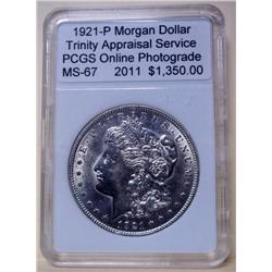 1921-P Morgan Silver Dollar MS-67 w/ Appraisal