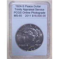 1924-S Peace Silver Dollar MS-65 w/ Appraisal