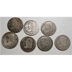 7 Below Good Bust Half Dimes--all have dates