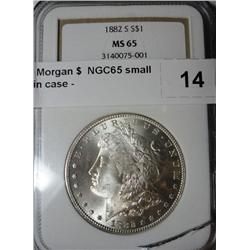 1882S Morgan $  NGC65 small crack in case
