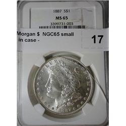1887 Morgan $  NGC65 small crack in case
