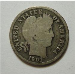 1901S Barber dime very scarce date  full rim Good +