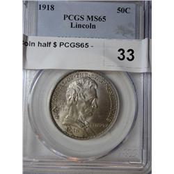 1918 Lincoln half $ PCGS65