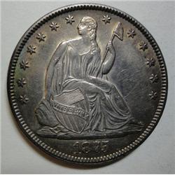1875 Seated half $  original toning AU58.Coin has very small mark