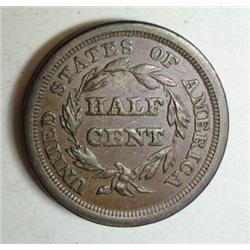 1851 half cent  nice color AU