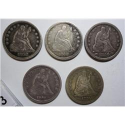 Lot of 5  Seated quarters  original undipped VF;54 arr-57-58-76-91