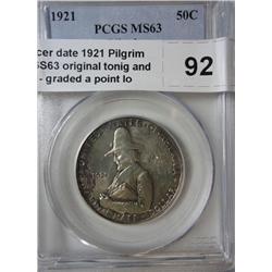 Much scarcer date 1921 Pilgrim half $  PCGS63 original tonig and we believe