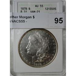 1878 8 feather Morgan $ VAM21  ANACS55